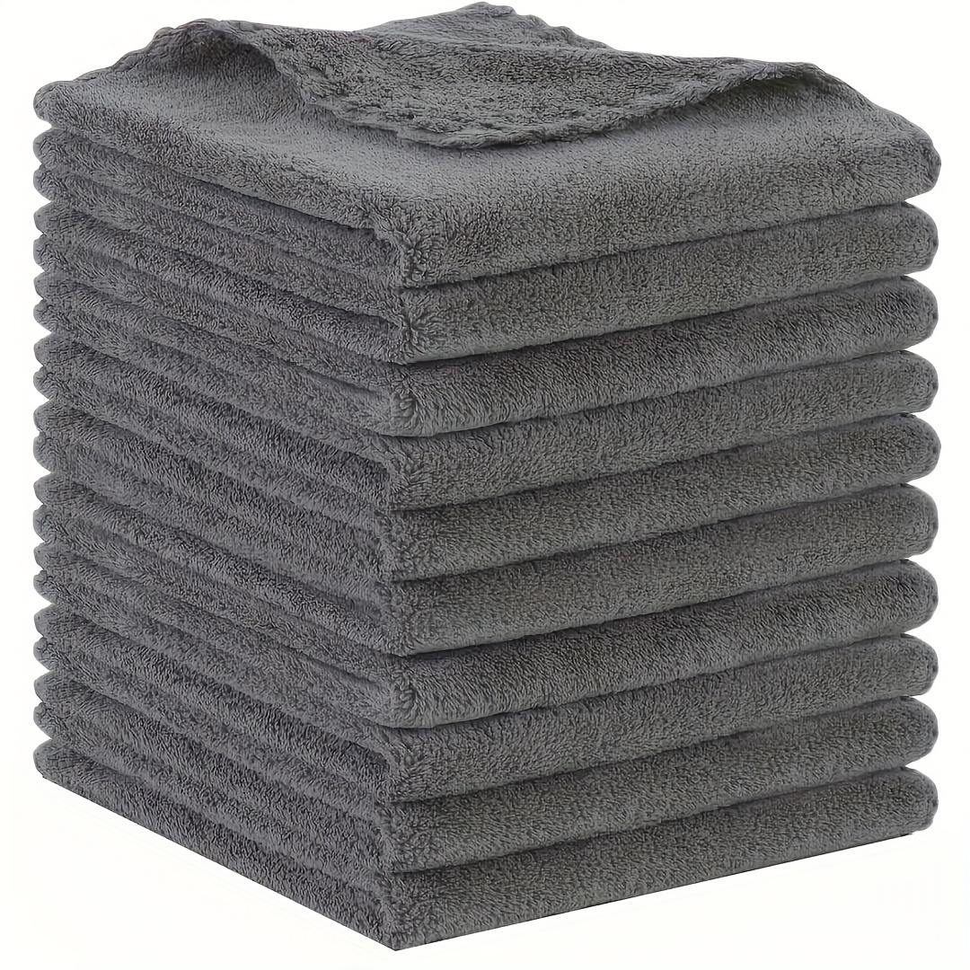 

10-pack Unisex Microfiber Facial Cloths, Hypoallergenic Quick-dry Washcloths, 80% Polyester 20% Polyamide, Gentle Seam-free , -free, Unscented, Types, Dark Gray