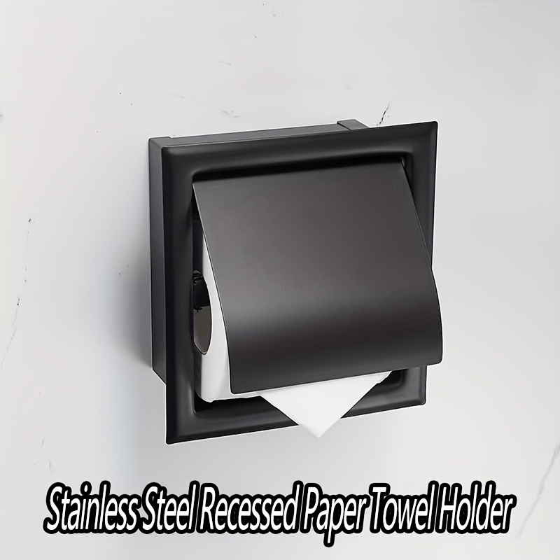 Neodrain Recessed Toilet Paper Holder, Matte Black Toilet Tissue Holder With Storage Cabinet For Toilet Brush Holder, 304 Stainless Steel Wall Bathroom Roll Paper Holder