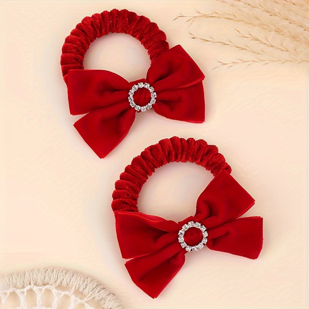 Image of 2pcs Cute Christmas Hair Bow Ties For Teen Mini Rhinestone With Bow Decor Bow Hair Barrettes Hair Additions For Christmas Party