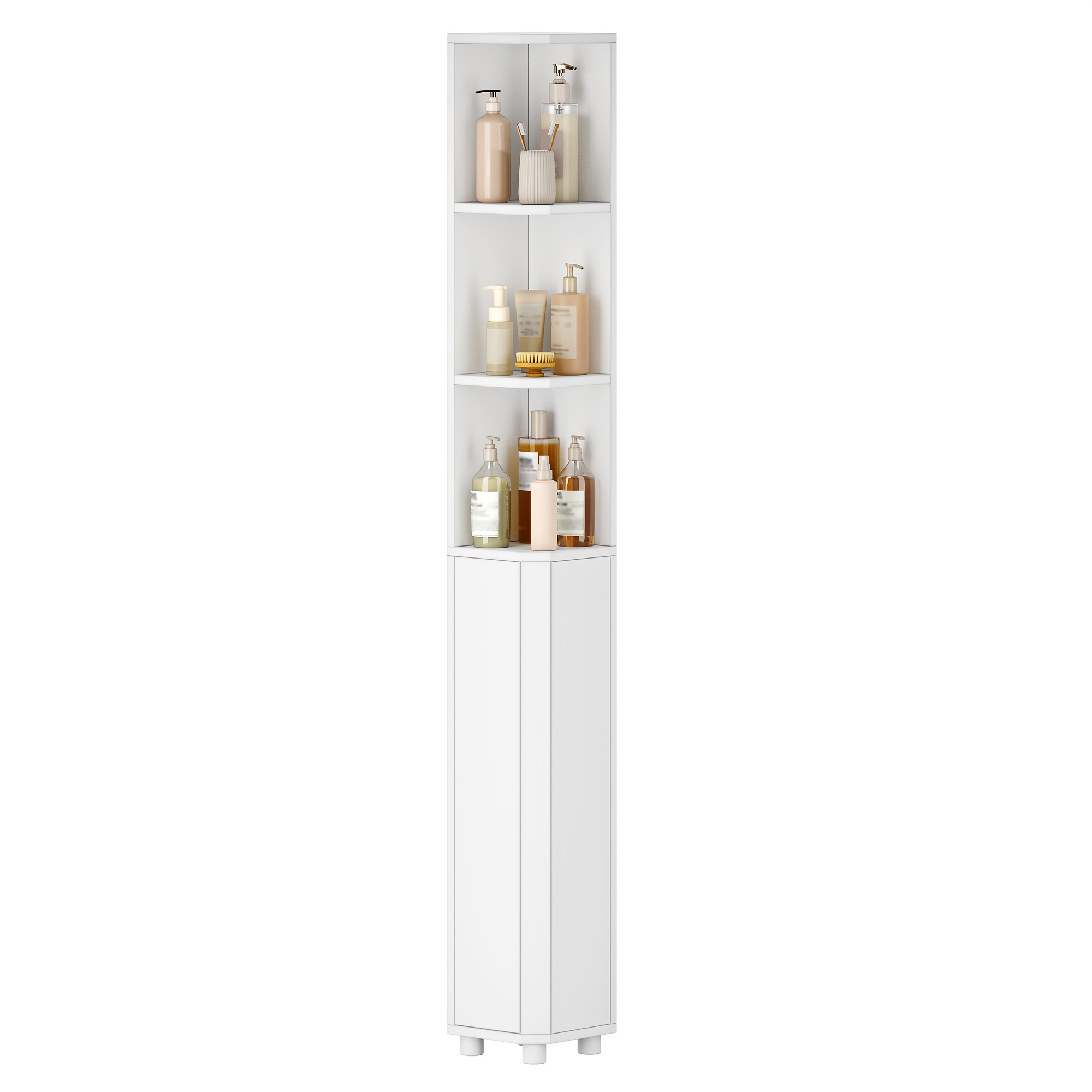 E-shop Badezimmerschrank, Eckschränkchen mit verstellbaren Regalen, 2 Seitentüren schmaler Badeshelf einfachen Aufbau 20 x 200 cm weiß