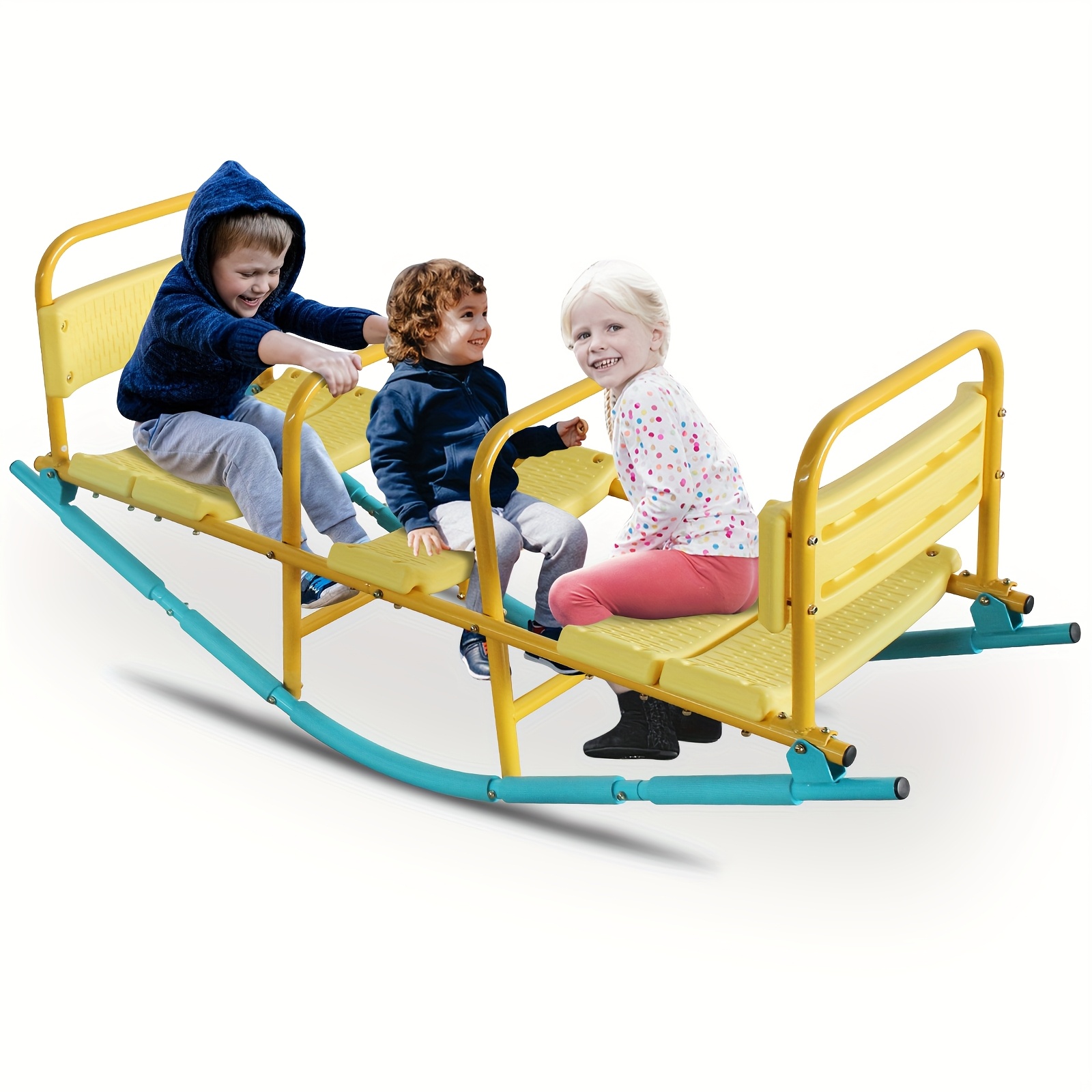 2-in-1 Metal Seesaw Toy with Easy-to-Hold Handles - Vibrant Yellow & Blue Indoor/Outdoor Play Equipment for Family Backyard, Kindergarten, Holiday Gifts (Stainless Steel), Seesaw Toy, Playful Design, Durable Construction