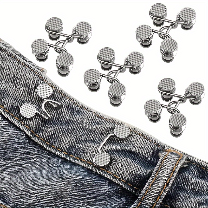 

fashion Upgrade" 2-piece Adjustable Waist Cincher For Jeans - No-sew Denim Button Clips, Detachable Jean Tightener In Gold/silver