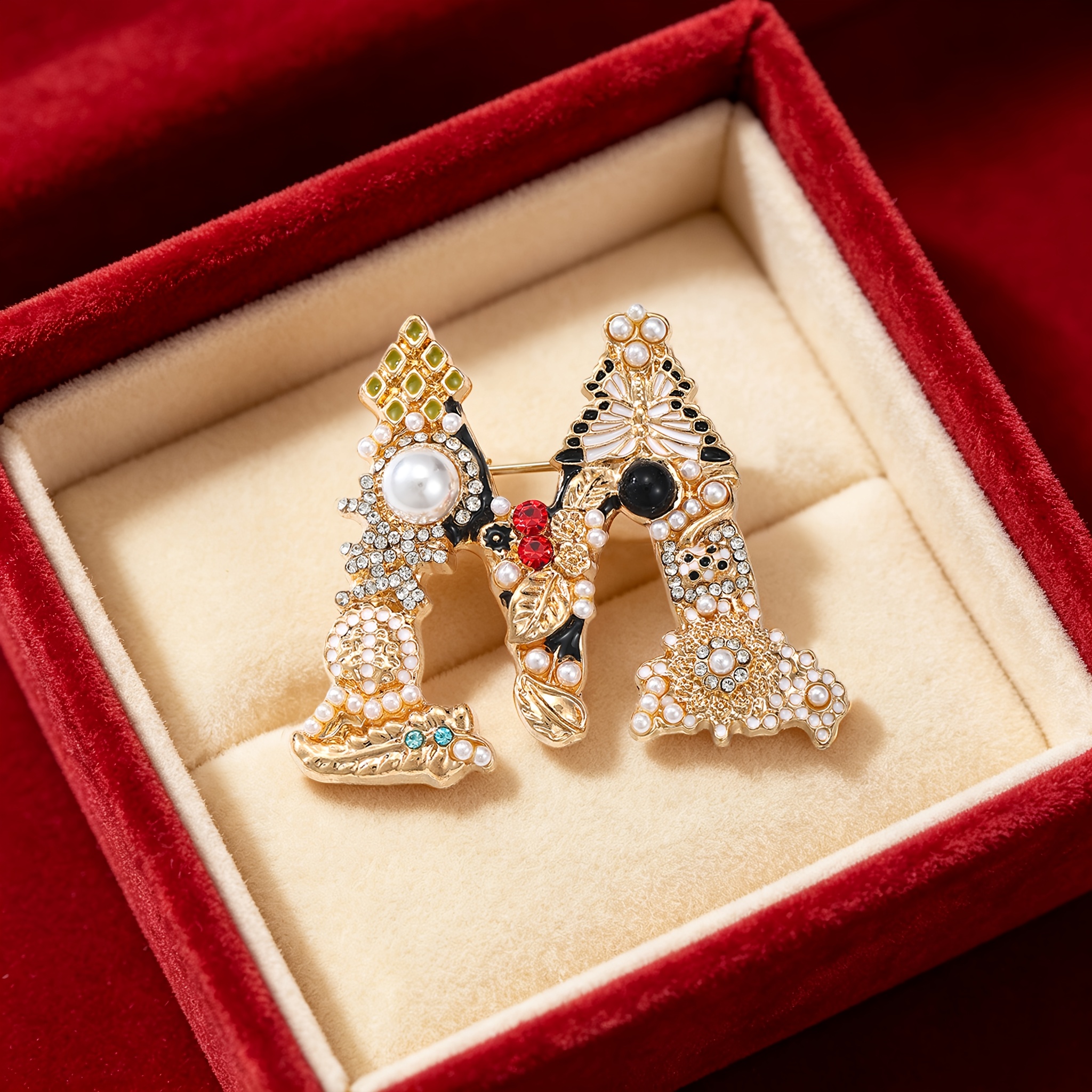 TEMU 1 broche de de perlas y gemas con diseño de en inglés, de aleación con diamantes de , adecuado para ropa de uso y como de ropa