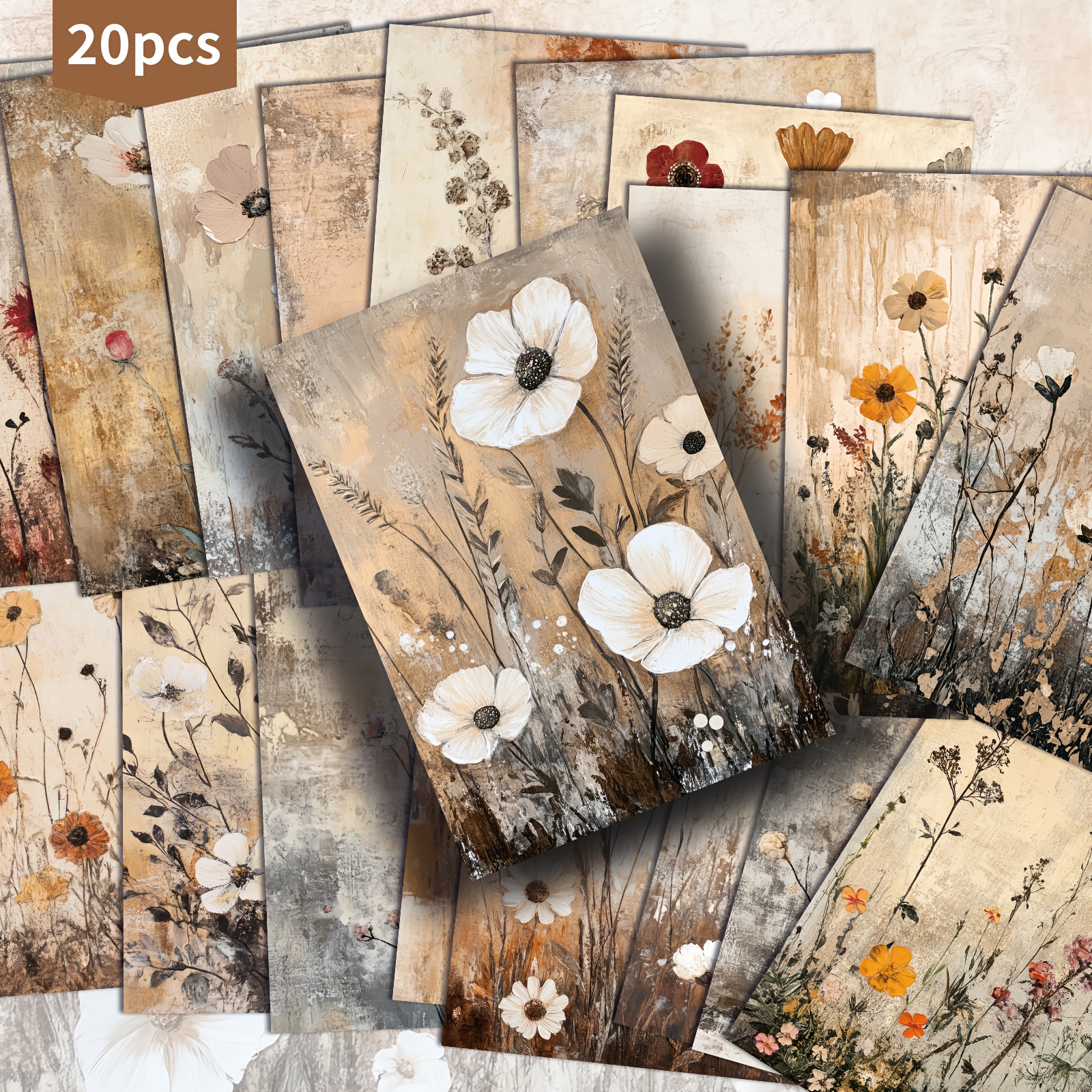 Image of Set Of 20 Retro Autumn Floral Postcards - 4x6 Inches, Featuring Classic Pinup Art, Perfect For Scrapbooking And Crafting As Collectible Decorative Cards