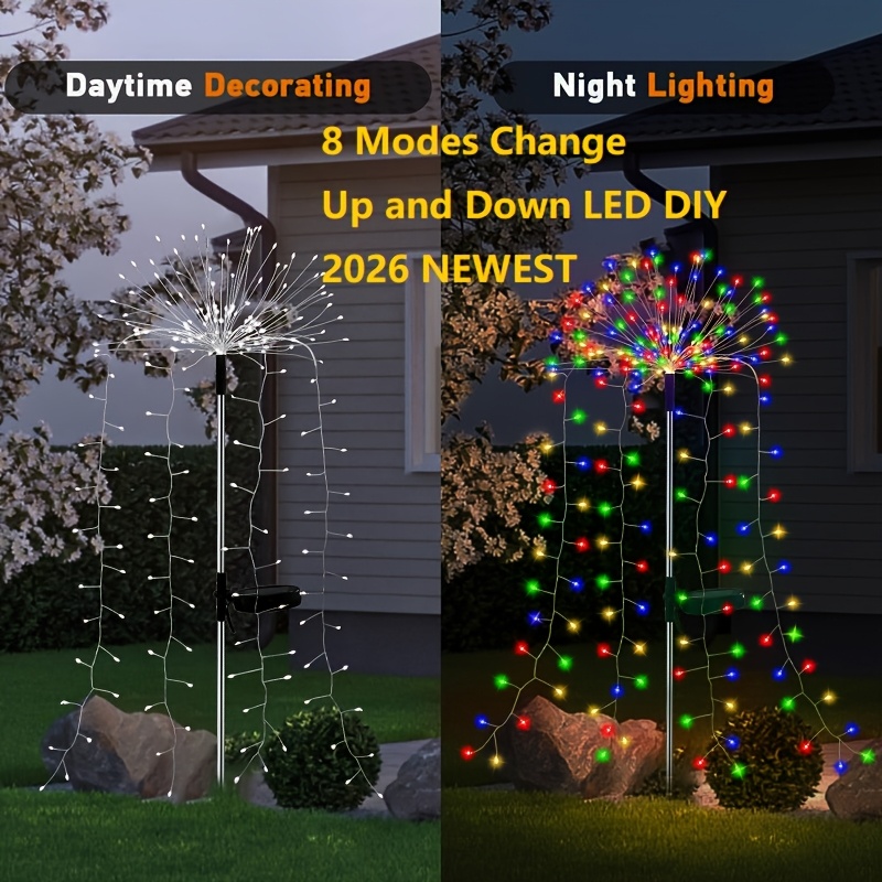 TEMU Solar Outdoor Lights, 2 Pack 180 Led Fireworks Lights Outdoor Improved Optional Solar Outdoor Lights, Solar Lights For Path Yard Patio Christmas