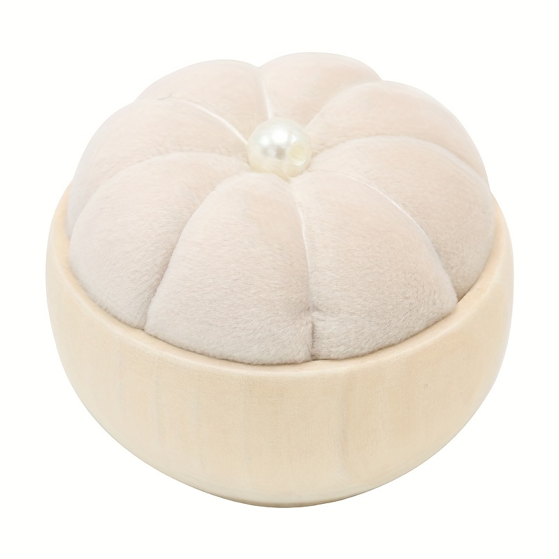 1pc Pumpkin Shaped Pin Cushion Handmade Sewing Tool Cross Stitch Bag Needle Pad Wooden Base Needle Holder