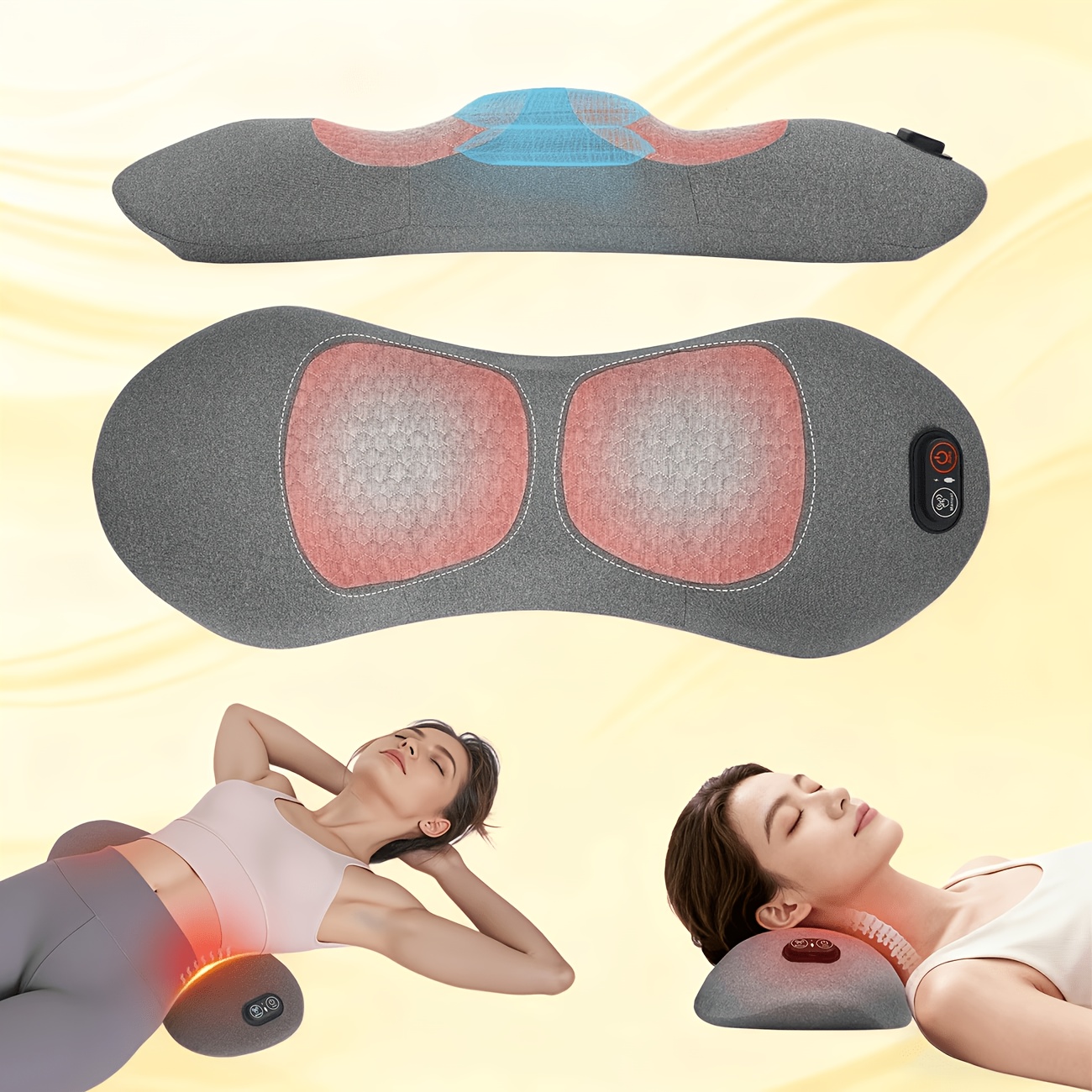item picture 3 in 1 lumbar pillow bed cushion vibrating heat bag support belt   for office workers and drivers