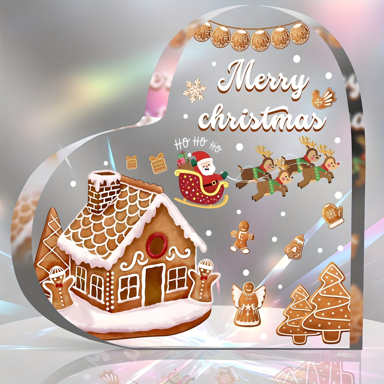 Image of 1pc, Christmas Decorations - Acrylic Heart-shaped Souvenirs, Women's Christmas Gifts, Indoor Christmas Decorations, Table Christmas Decorations, Office Desks, Home Decorations