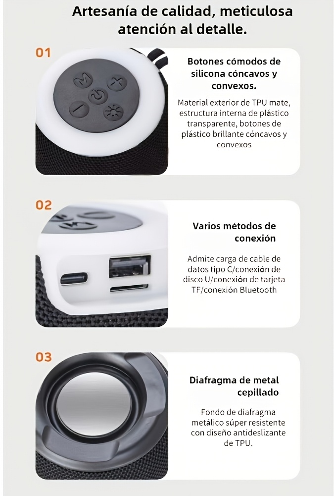 Altavoz Bluetooth Pequeño con Subwoofer, Gran Volumen, Portátil para Hogar, Exteriores y Coche, Mini Altavoz