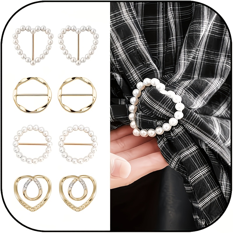 TEMU 8pcs Anillos para bufanda elegantes y , broches de moda para cuello de camiseta, clips para camiseta de cuello de esquina para ropa de mujer