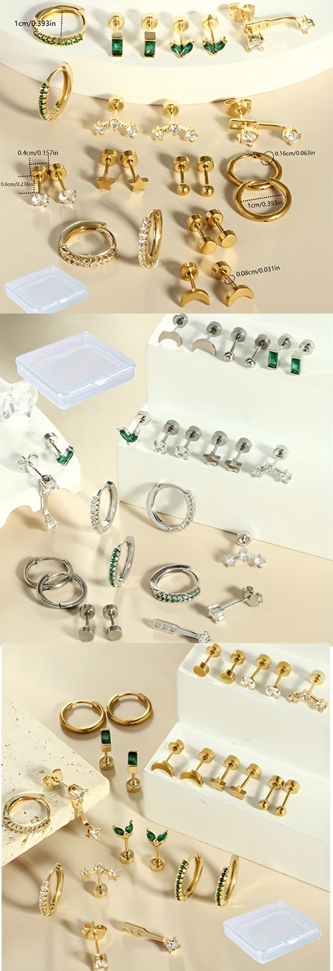   24pcs hypoallergenic stainless steel earring set cute sexy heart designs cubic zirconia accents   daily wear gifting Product details 0