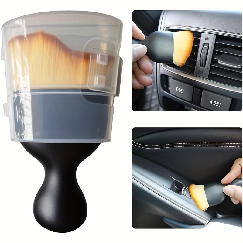 Compact Car Detailing Dust Brush with Cover ? Ergonomic Handle for Easy Grip, Soft Bristles for Interior Cleaning, Fits Air Vents, Dashboards, Computers, and Keyboards, Dashboard Detailing | Protective Cover | Transparent Storage