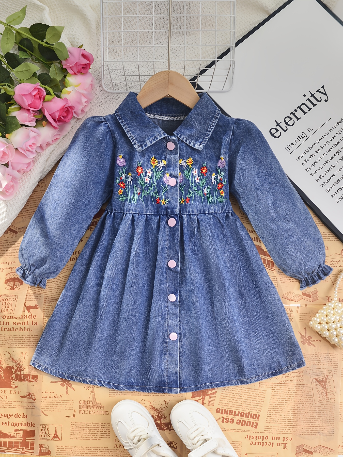 sachin and babi light blue dress n/a Flower Embroidered Denim Dress Women's Autumn and Winter Lantern Sleeve  A-Line Denim Dress Women (Color : A, Size : M code) : Amazon.co.uk: Fashion main image 0