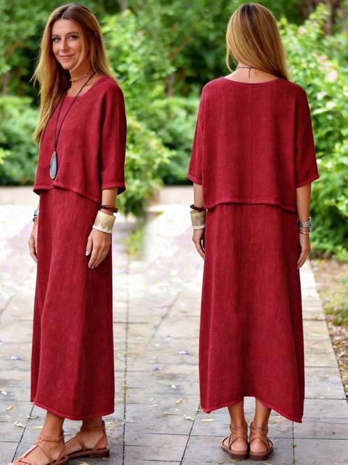 elegantes, lässiges damen-kleid-set, 2-teilig, einfarbig