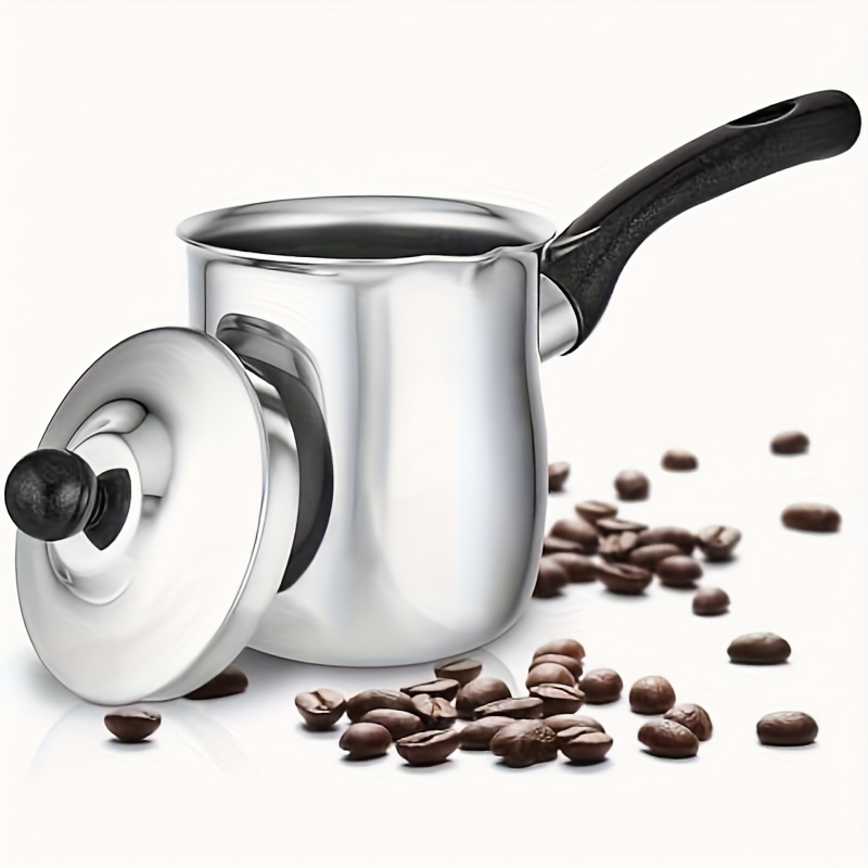 1pc 24-ounce Turkish Coffee Pot With Lid, Small Cooking Utensil Coffee Machine, Mini Cooking Utensil, Butter Melting Device, Stainless Steel Milk Heater, Boiler, Suitable For Stove