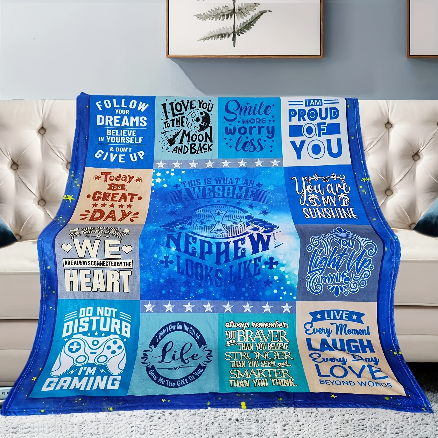 

Vintage-inspired Flannel Throw Blanket With Motivational Quotes, Digital Print All-season Polyester Knitted Cozy Sofa Tv Blanket - Perfect Gift For Nephew