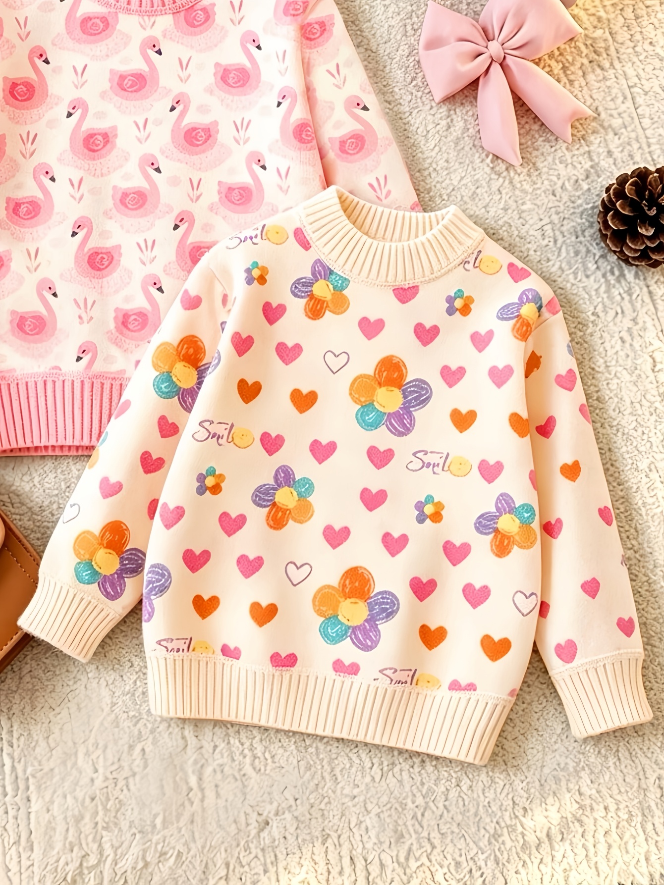 Fall Winter 2pcs Set Plush Print Knit Cardigan
