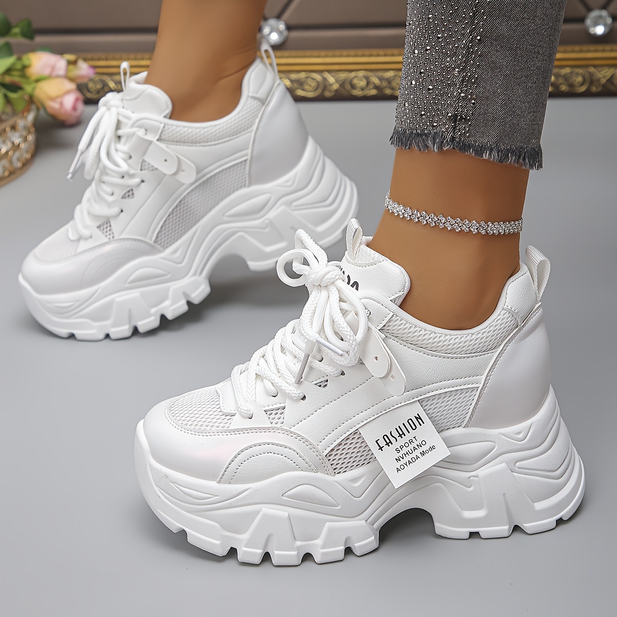 womens platform dad sneakers 2025 new style upper anti slip - Temu