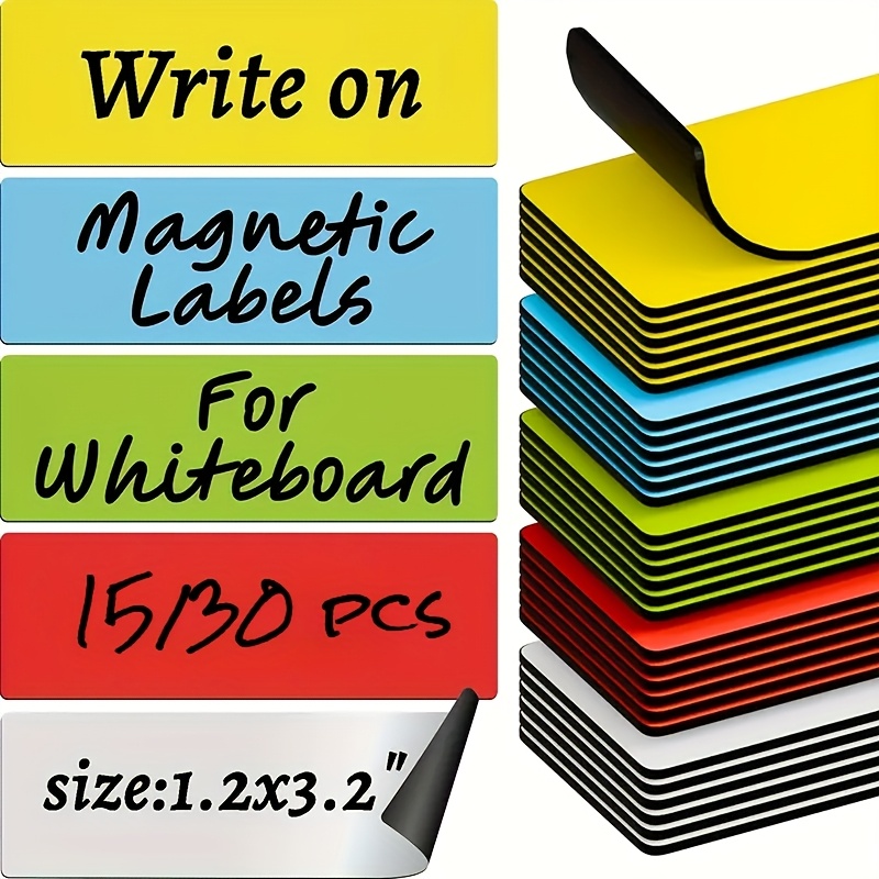 15/30pcs 3.05 cm X 8.13 cm Colored Magnetic Labels, Writable Whiteboard Labels with Colored Borders, Random Colors, Suitable for Refrigerators, Offices, Garages, Lockers, and Shelves.