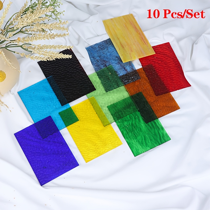 

10pcs/set Textured Stained Glass Sheets, 4x6 Inches Mixed Colors, Cube Shape Transparent Tiles For Diy Mosaic Arts, Crafts, And Home Decoration