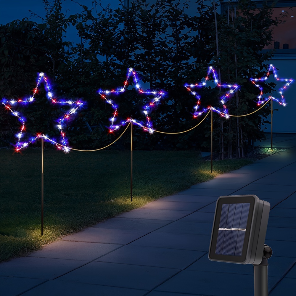 

Star-shaped Solar Lights, Solar Power Garden Patio Decor Hanging Lights For Americana, Red & White & Blue 4/6 Pcs