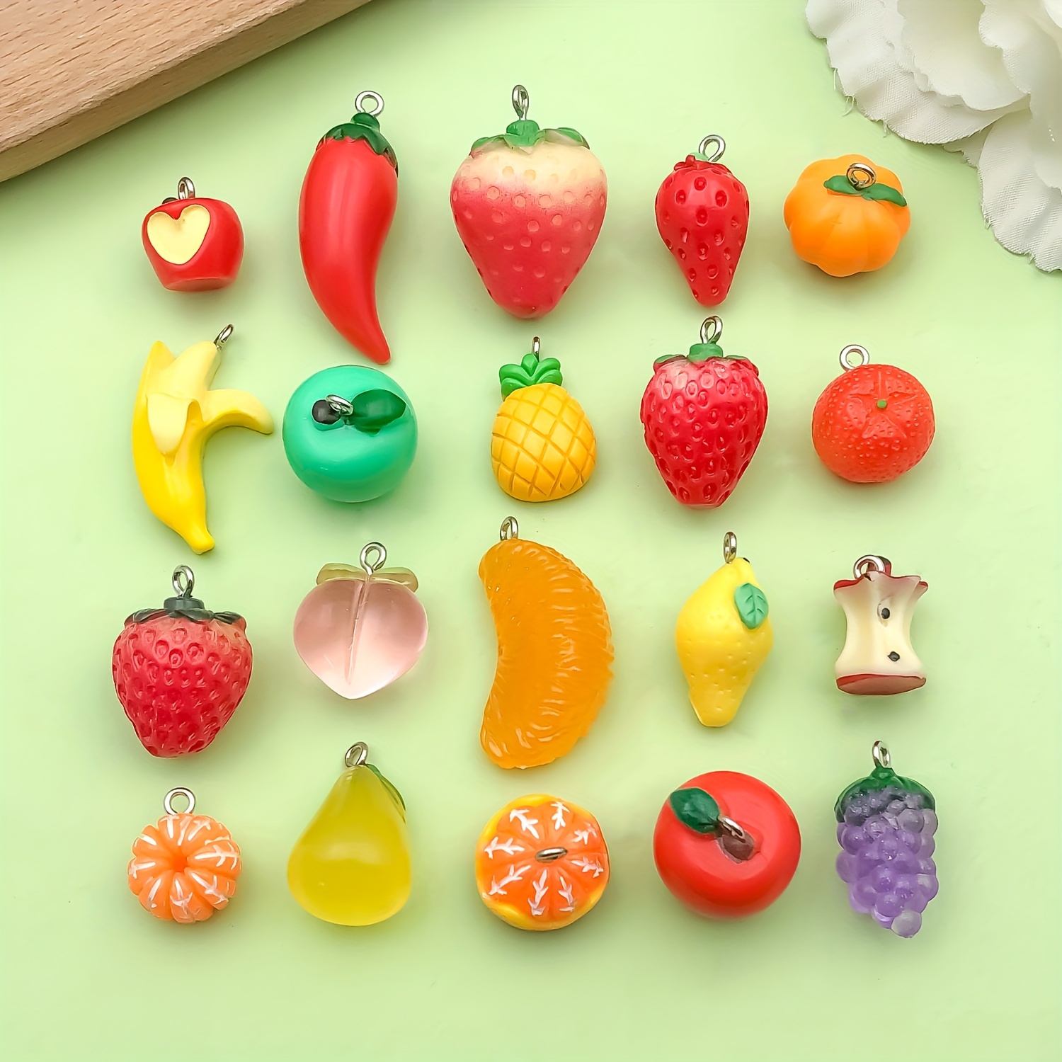 

20pcs 3d Resin Fruit Pendants Set, Assorted , Orange, Banana, Grape, Strawberry, Fashion Dangle Charms For Diy Jewelry Making, Necklace, Bracelet, Earrings Crafts Supplies