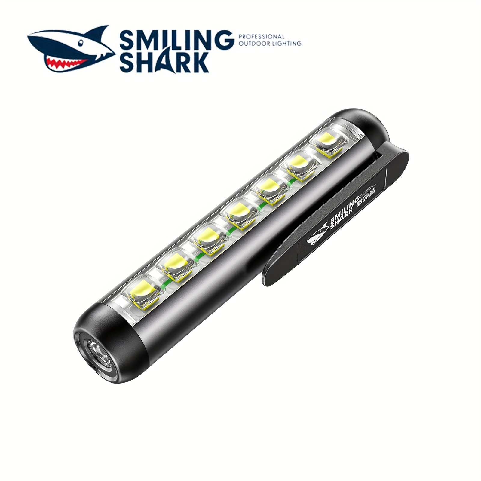 

1pc Smiling Shark Rechargeable Flashlight, Small Flashlights, Cob Sidelight Torch, Work Light With Clip And Magnet, For Working Repairing Camping Emergencies