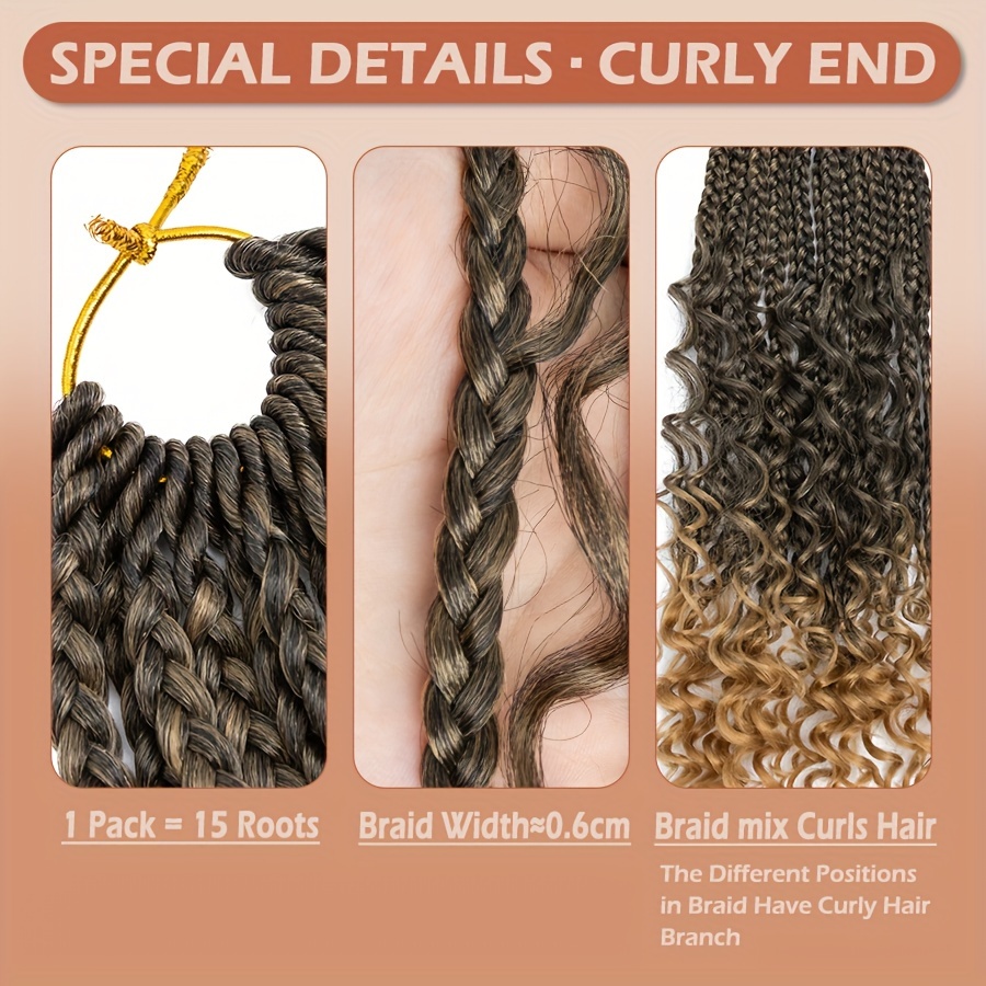 3pcs handmade pre looped box braids goddess soft thick curly synthetic hair extensions 14 inch afro ombre boho   knotless jumbo twist braiding hairpiece for women festival christmas   use details 9