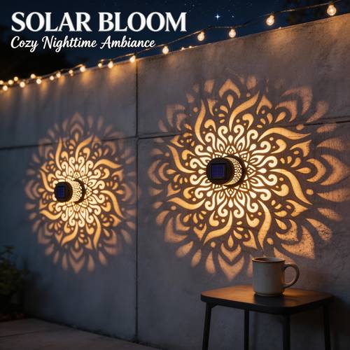 1/2pcs lampes solaires de projection mandala à lumière chaude pour clôture extérieure, lampe décorative à led à motif dombre créant une ambiance de nuit dorée magique pour jardin, patio, cour, escaliers, terrasse, chemin, , balustrades et embellissement de