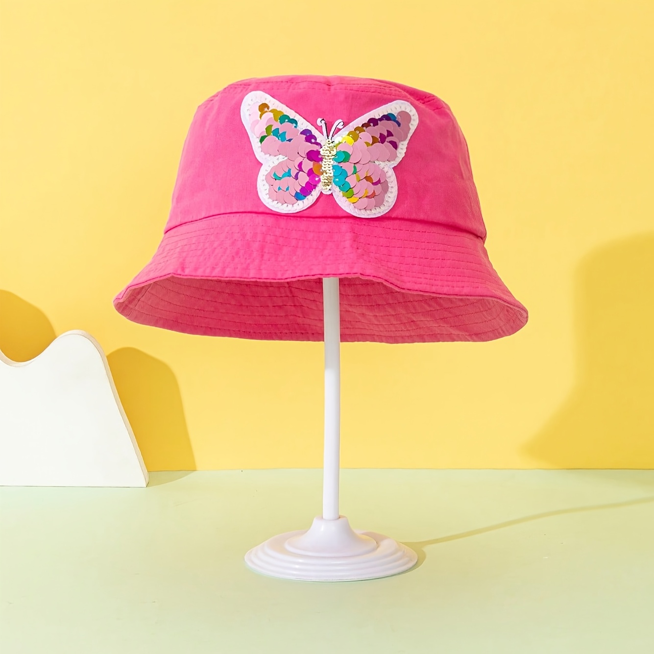 Image of 1pc Girls' Large Size Rose Red Outdoor Sequin Fisherman Hat Spring Summer Sun Hat Sunshade Hat Thin Fisherman Hat