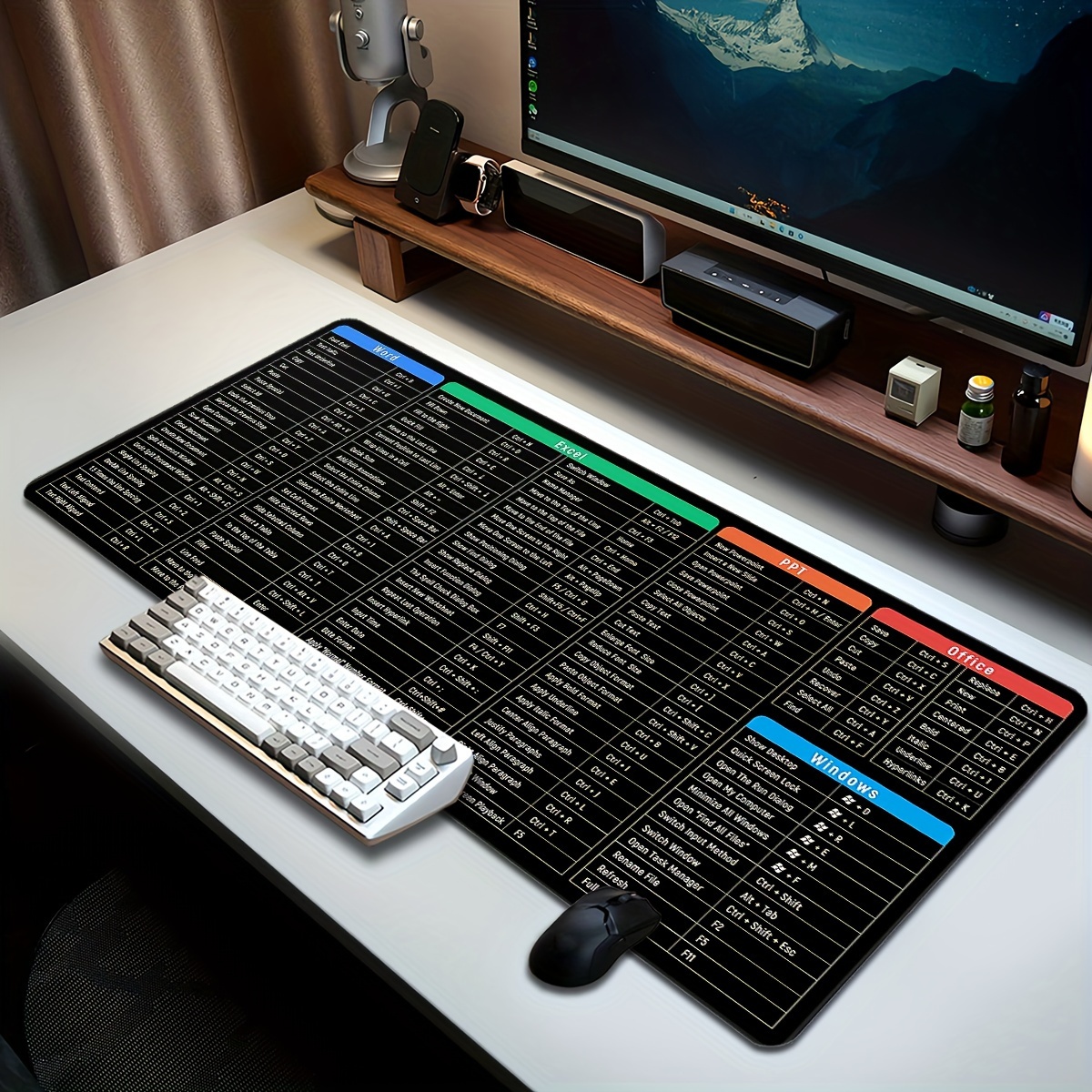 1pc Large Windows Shortcut Key Mouse Pad, Office Software Shortcut Key Mouse Pad For Word, Excel, Ppt - Computer Function Shortcut Key Mouse Pad For Work, Gaming, Office, Home