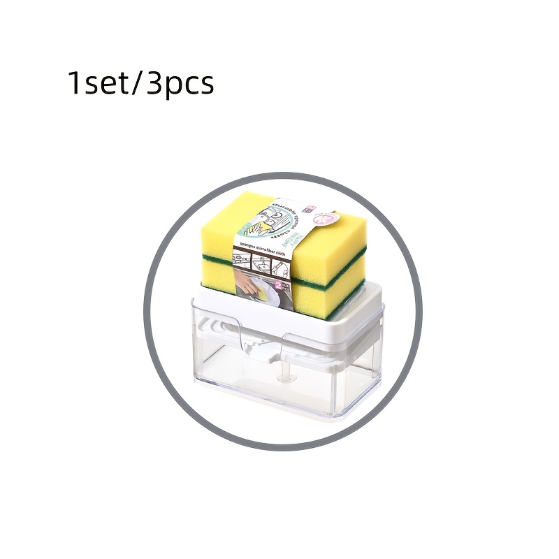 1 Press Soap Dispenser+2 Cleaning - Containing Soap Container And 2 , Suitable For Kitchen Dishwashing Cleaning, Soap Dispenser