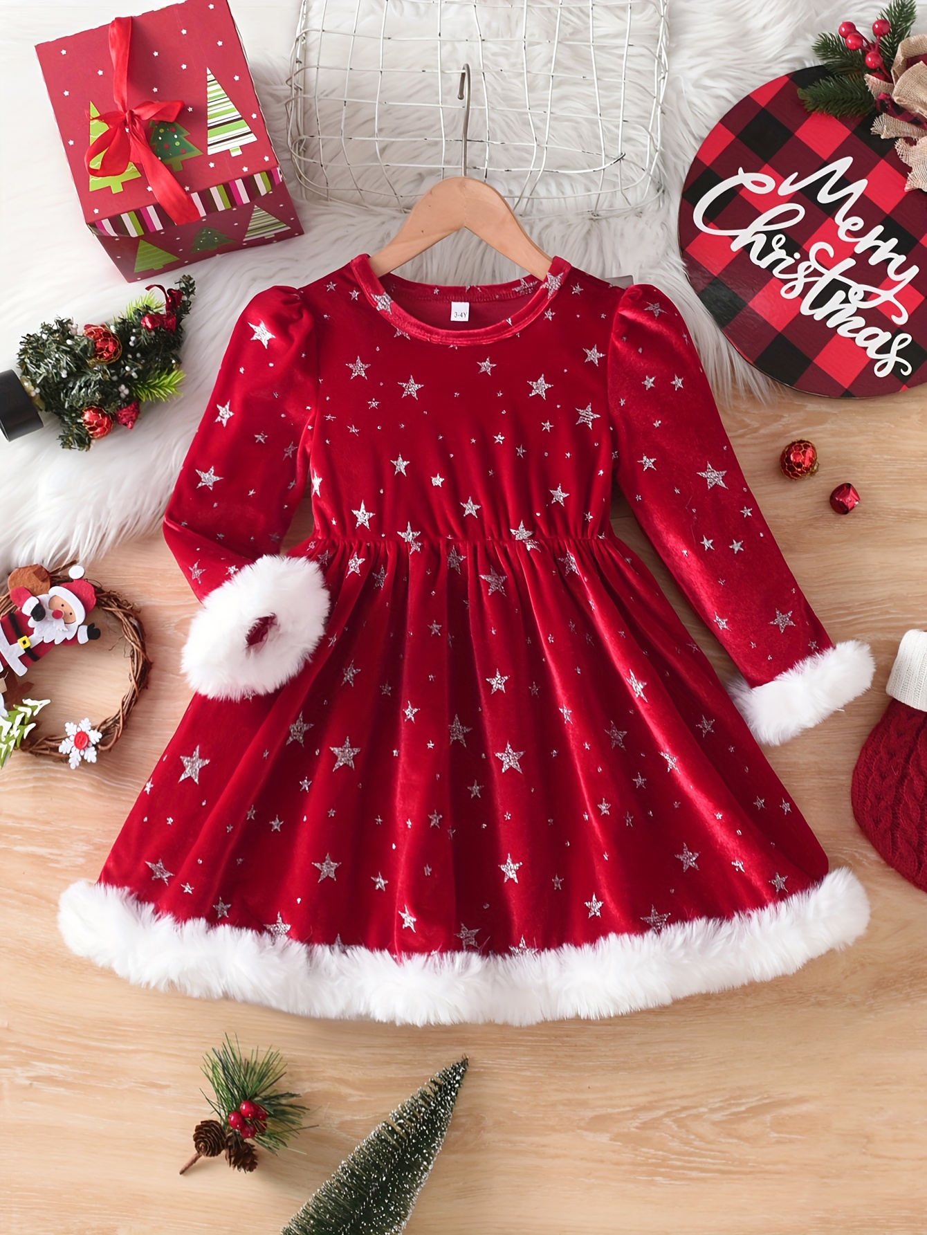 New Christmas Dress for Little Girls, Girls' Christmas Element Party Outfit  * Autumn Winter Christmas Dress New Year Dress