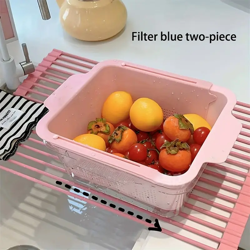 2pcs adjustable plastic sink filter basket expandable with handle kitchen drain rack durable dishwashing and waste filter solution for modern kitchens Product details 1