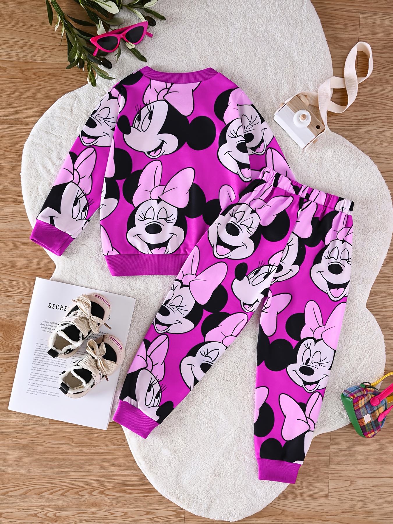 Officiële Disney Mickey Mouse Print Meisjes Lange Mouw Hoodie & Jogger Set - Rekbare Casual Herfst/Winter Outfit met Elastische Tailleband