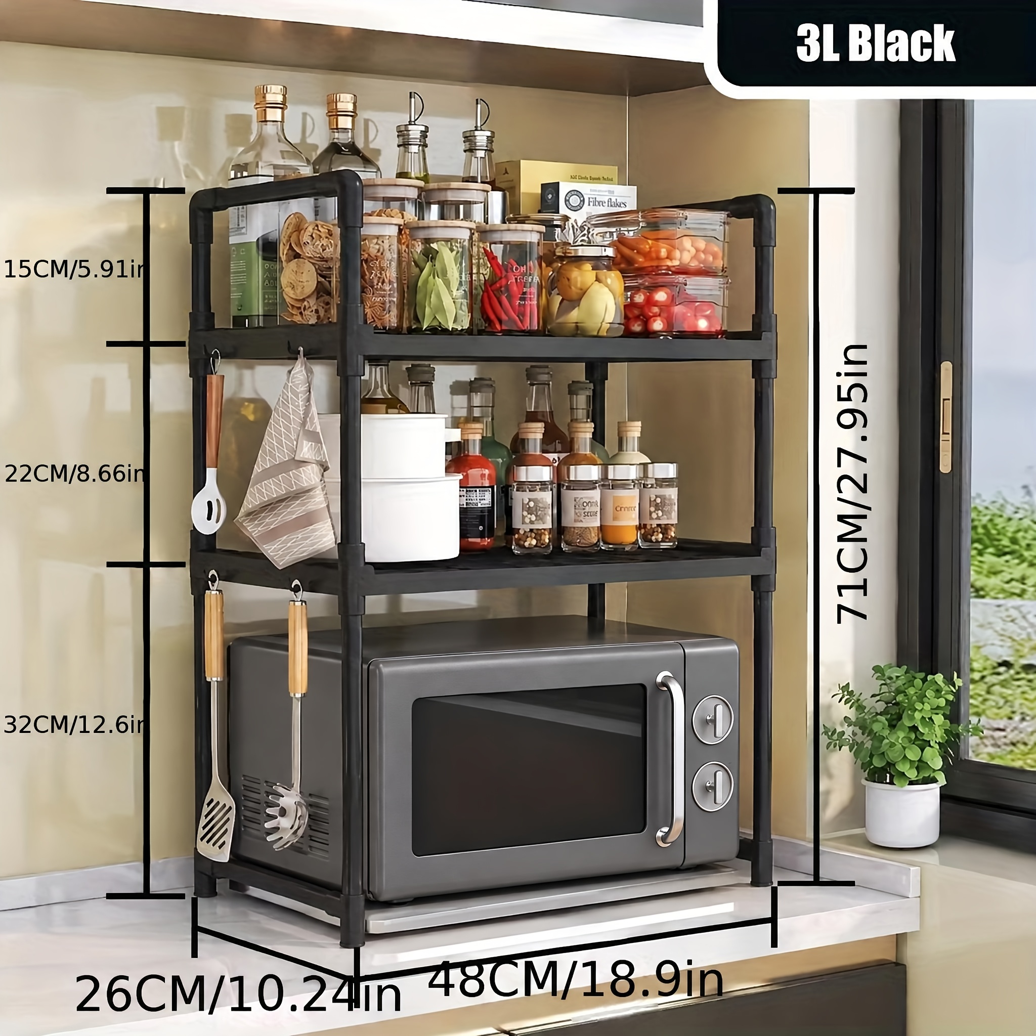 TEMU 3-layer Kitchen Storage Rack, Floor To Ceiling Double-layer Oven Rack, Rice Cooker Seasoning Storage Rack, Microwave Oven Storage Rack, Standing