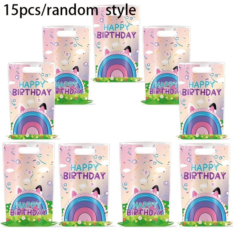 TEMU 15pcs Cartoon Cat Themed Party Gift Bags, 2 Random Patterns, Handheld Cat Gift Bags, Birthday Party Decorations