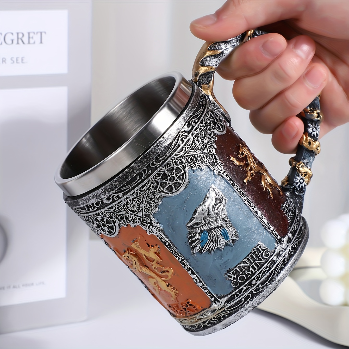 Stainless Steel Beer Mug with Ice Bird Design