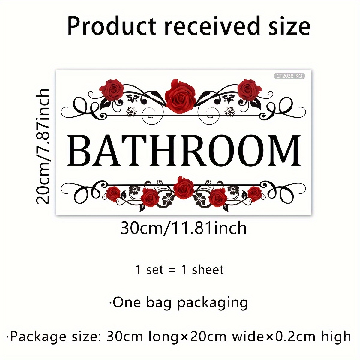 A Red Rose English Bathroom Wall Sticker, Door Sticker, Self-adhesive Removable Home Decoration Sticker For Bathroom, Ct2038-kq