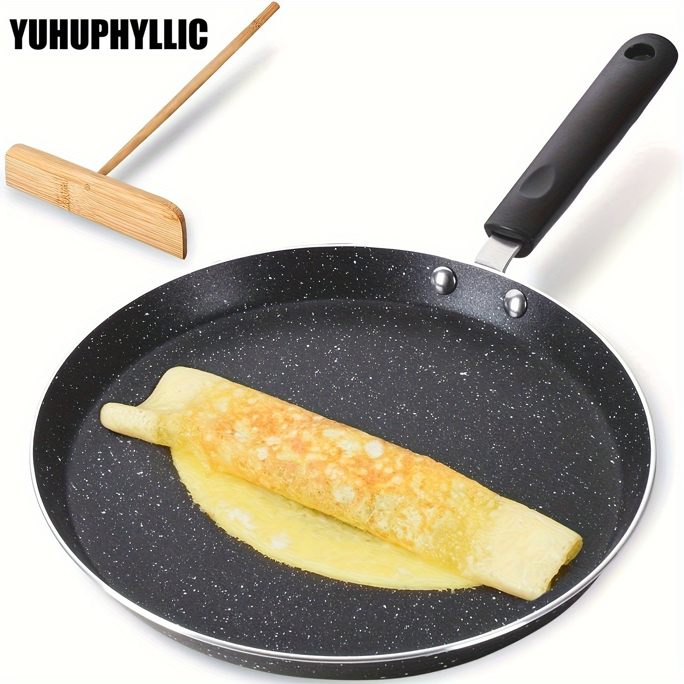 

Yuhuphyllic Nonstick Crepe & Pancake Pan Set With Granite Coating - Aluminum For Fluffy Pancakes, Egg Omelets & Tortillas - Includes Wooden Spreader - Compatible With All Stovetops