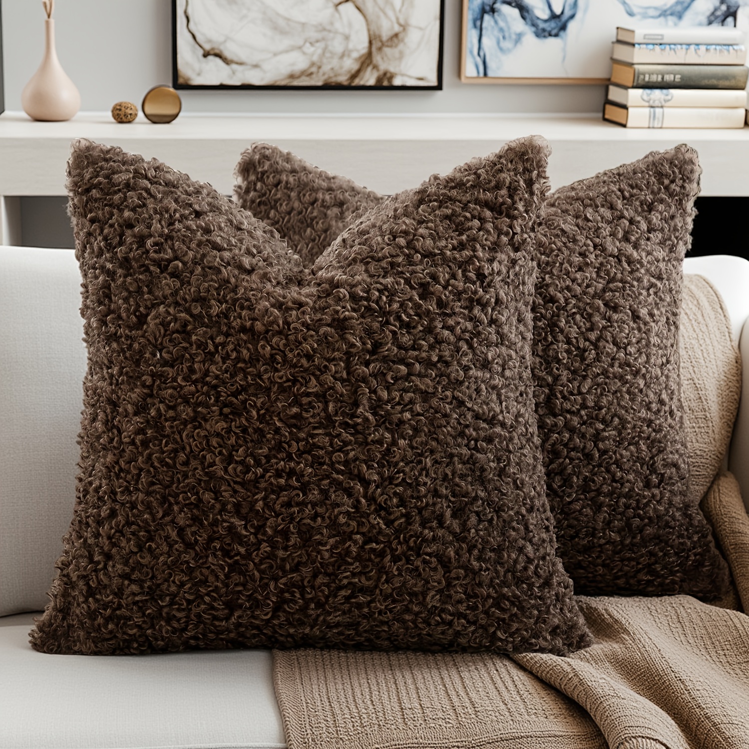 TEMU Synthetic Wool Pillow Cases, Gentle Misty , Cozy And Plush Pillow Cases, In Sizes, Fine Texture, Perfect For Indoor Settings Room Couches,