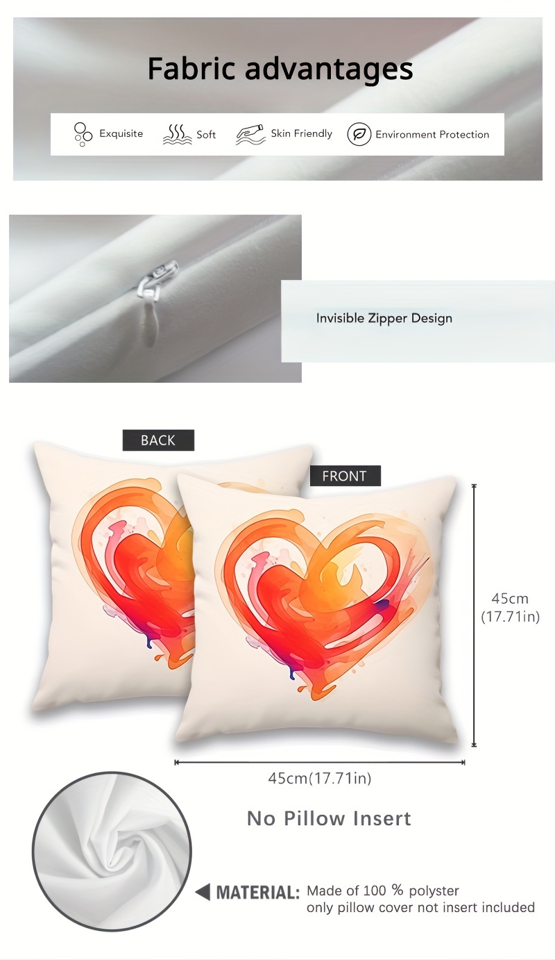 soft machine washable love heart throw pillow cover with zipper closure   home decor valentines day mothers day weddings polyester no insert included details 2