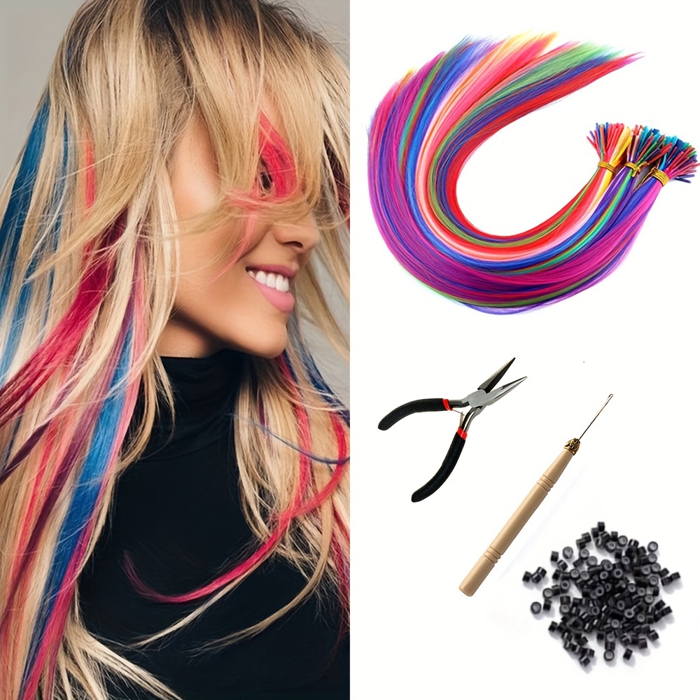 

20 /pack Random Ten Colors Synthetic Colored Stick Hair Extensions Straight Hair 16 Inch For Women Fiber Hairpieces Accessories For Music Festival Halloween Christmas