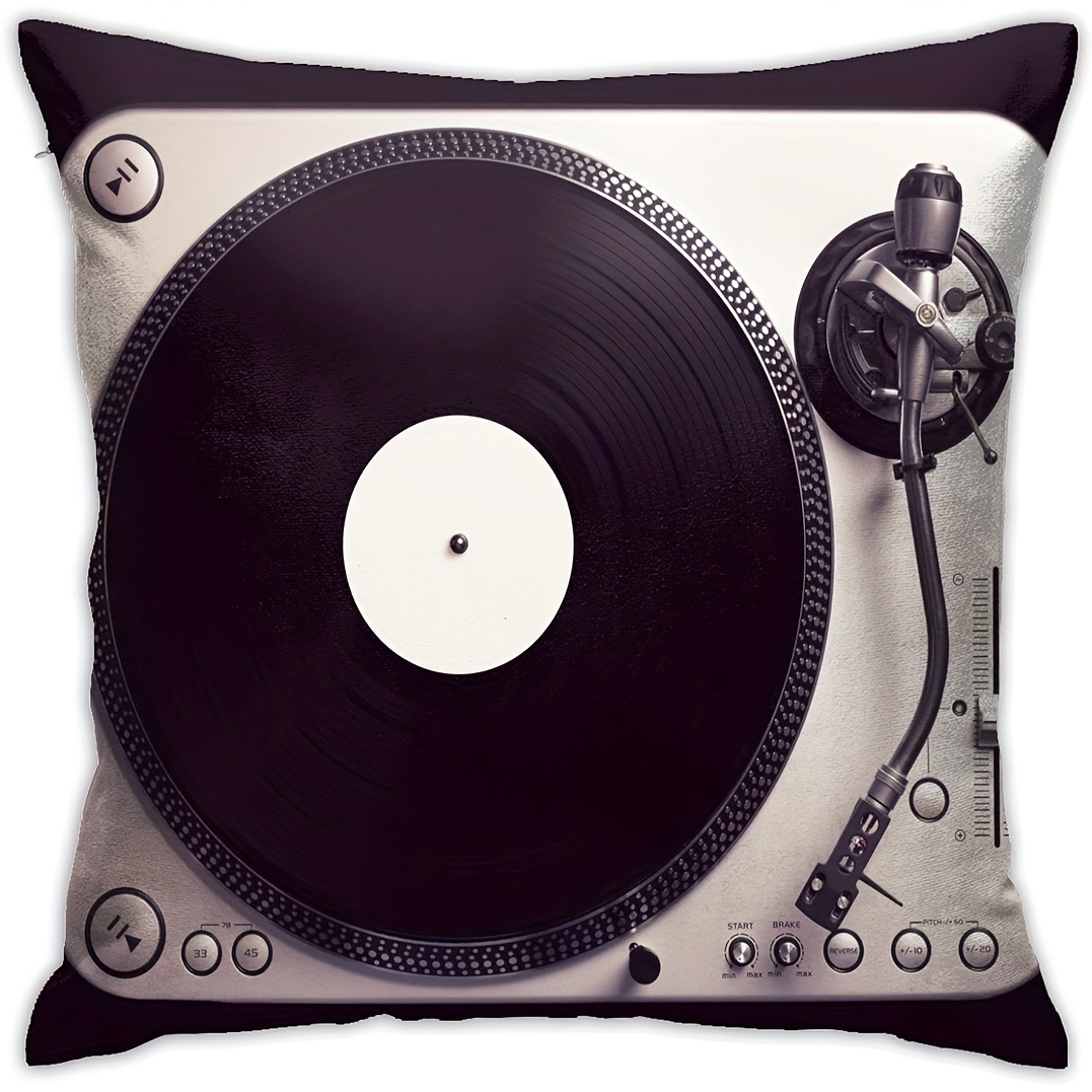

1pc Short plush decor 18x18 inch Throw Pillow Cover, No Pillow Core,classic Vintage Record Player Gramophone Pattern Square Pillowcase For Home Decor Sofa Car Bedroom Pillow Case