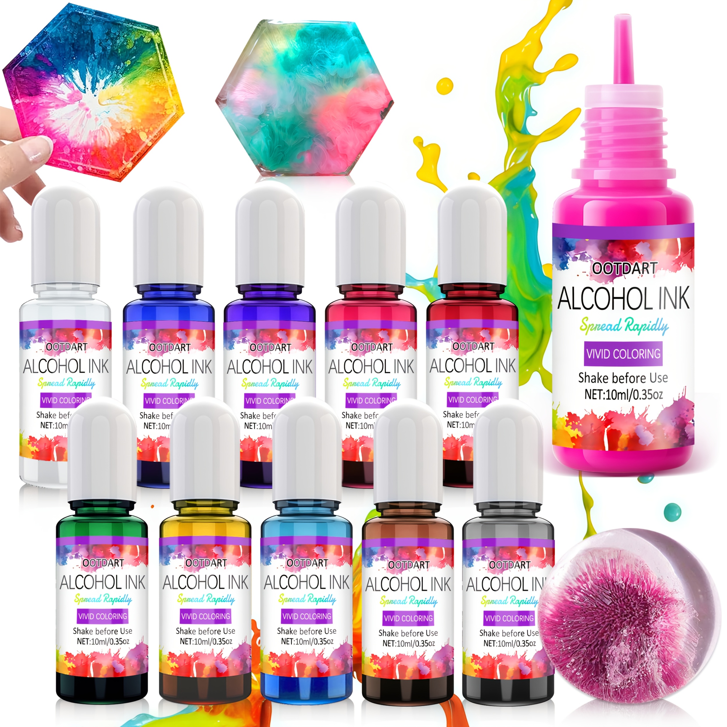 conjunto de tinta alcoólica   10 cores - nova   melhorada, secagem rápida, tintas permanentes para resina epóxi,   térmicos, pintura    , vidro, metal e mais - 10ml/0.   