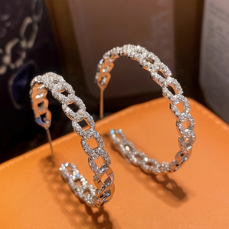 E-shop Elegante Kubikzirkonia Creolen für Frauen - Luxuriöses Schlosskettendesign, für Partys & Freizeitkleidung