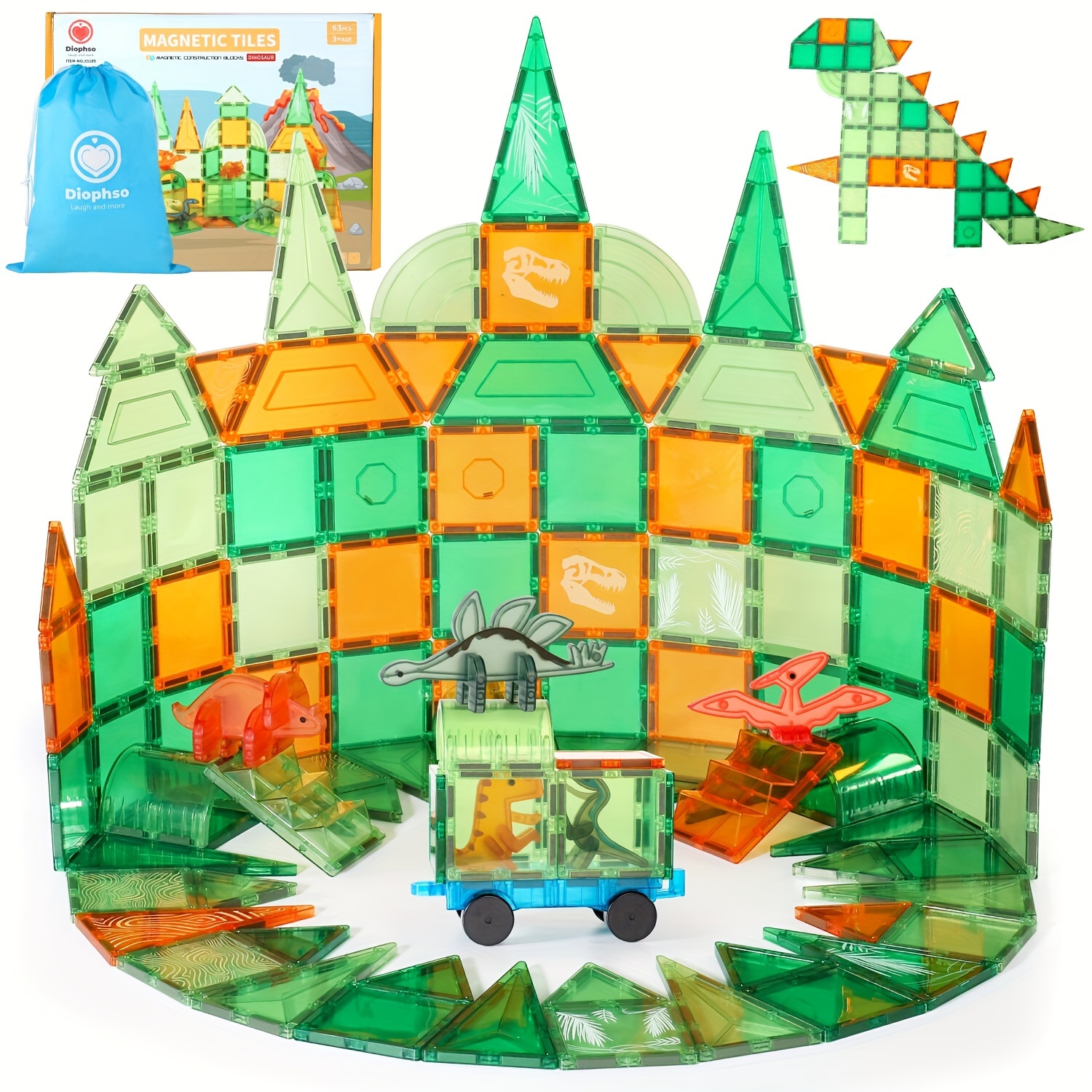 

Dinosaur Magnetic Tiles For -8, 3d Dinosaur Building Blocks Set With 1 Magnet Car, 5 Dinosuar Figures, Educational Stem Magnet Toys Gifts Christmas Gift