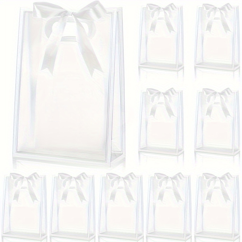 12-piece Transparent Plastic Gift Bags With Die-cut Handles, Reusable Pp Gift Bags With Ribbon, Suitable For Wedding, Bride, Christmas, Birthday Party, 7x10x3.15 Inches (white/black),halloween