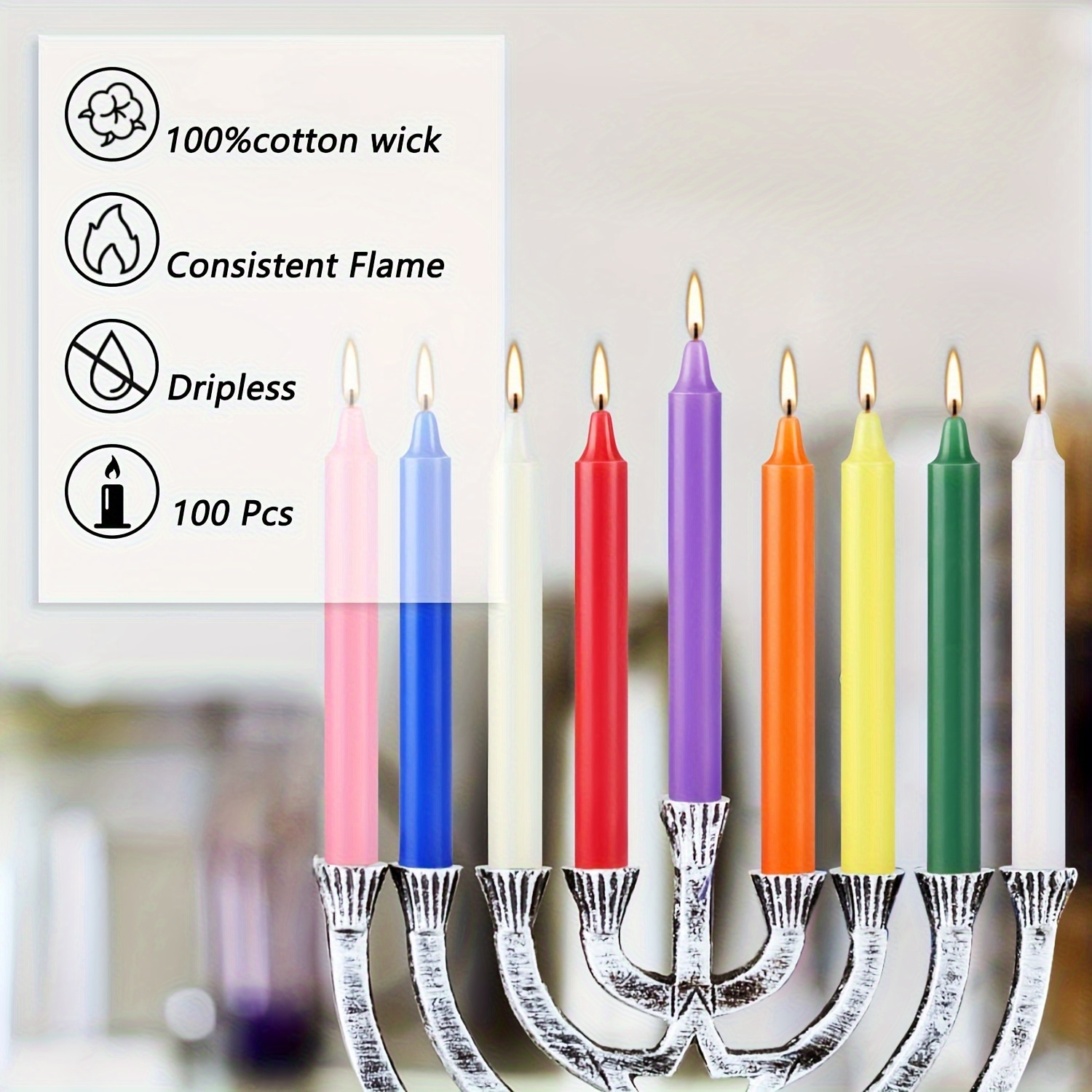 TEMU 100 4-inch Colored Rod Wax Cone Candles, , Smokeless, Fragrance-free, Home Dinner Candles, Hand , .