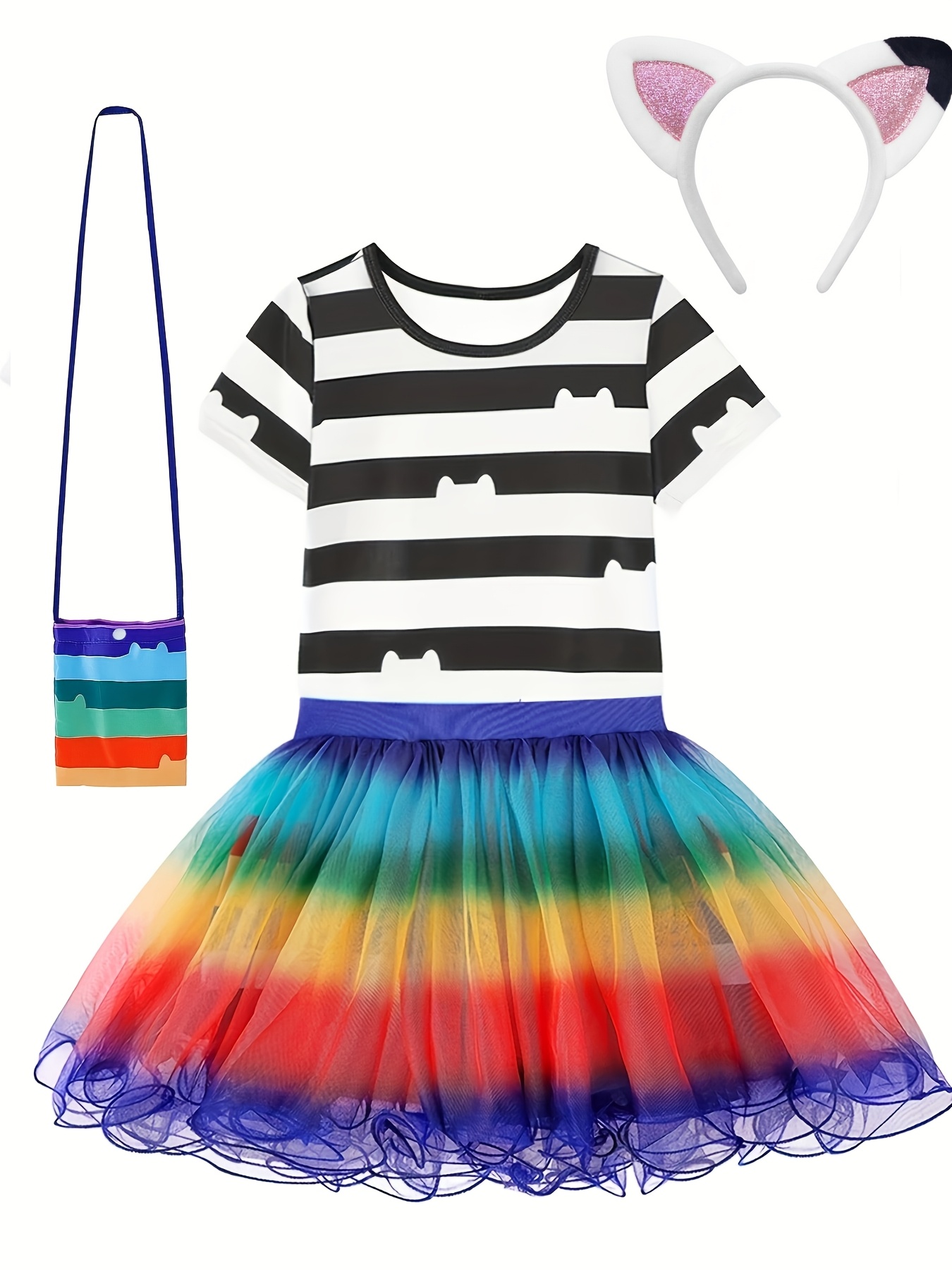 striped top tutu skirt with matching bag headband     carnival easter or parties cute outfit